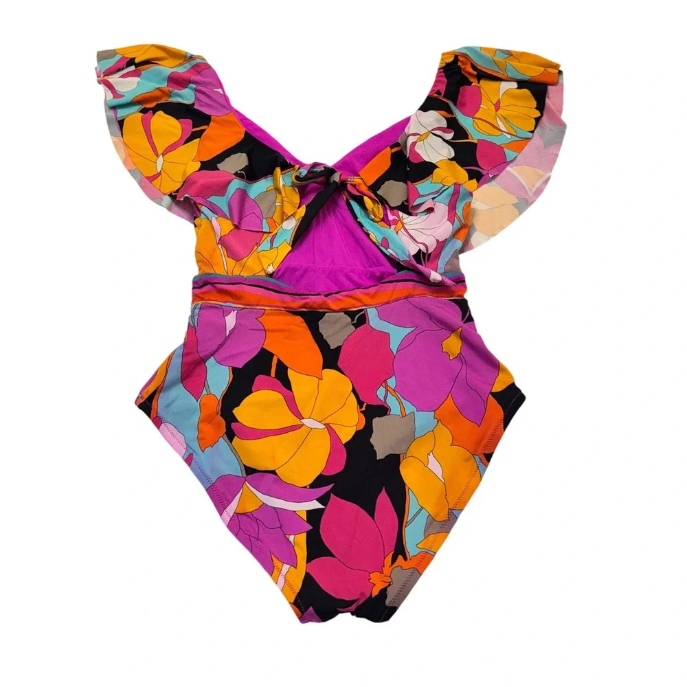 Floral One-Piece Swim Suit - Purple & Orange
